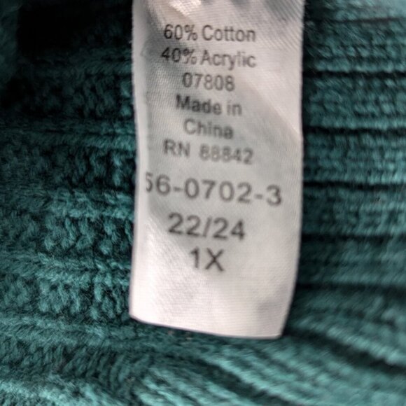 Woman Within Green Chunky Knit Foldover Collar Detailed Button Sweater - Picture 5 of 6